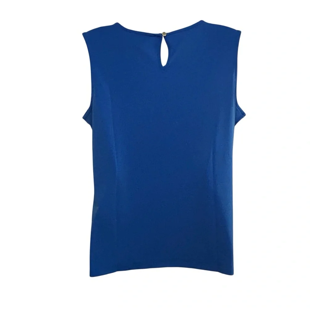 Carmen Marc Valvo Blue Tank with Gold Chain Accent Sleeveless Blouse Sz Medium - Picture 9 of 9